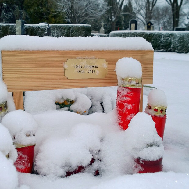 Schnee auf Udo Jürgens` Grab am Zentralfriedhof